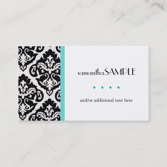 Black & White Damask Blue Business Card (Front)