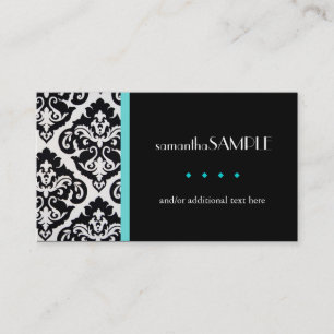 Black & White Damask Blue Business Card