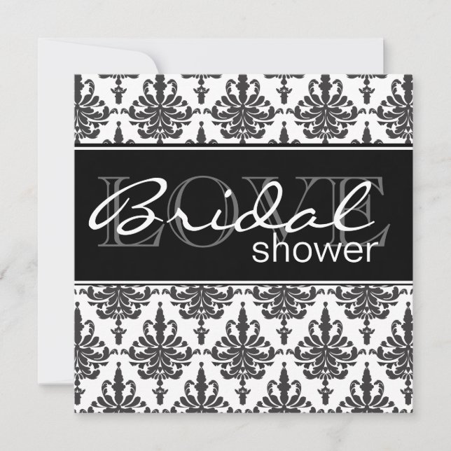 Black & White Damask Bridal Shower Invitation (Front)