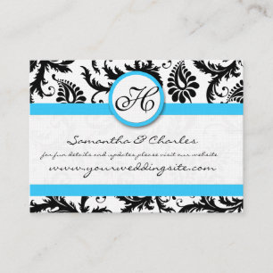 Black & White Damask Bright Aqua Trim No Dots Business Card