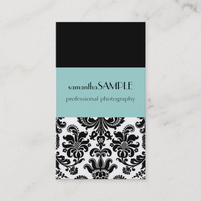 Black & White Damask Business Card (Front)