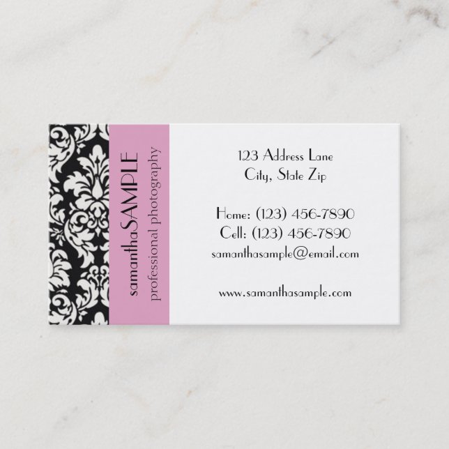 Black & White Damask Business Card (Front)