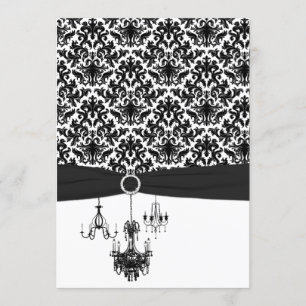Black White Damask Chandeliers Wedding Invitation