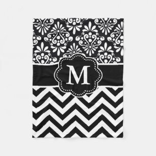 Black White Damask Chevron Monogram Blanket