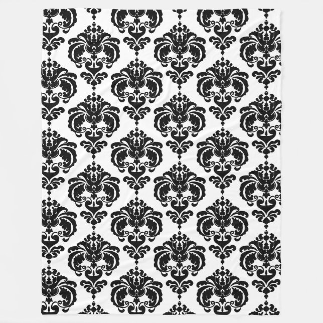 Black & White Damask Chic Modern Elegant Pattern Fleece Blanket (Front)