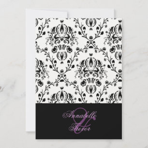Black/white damask, custom wedding invitation