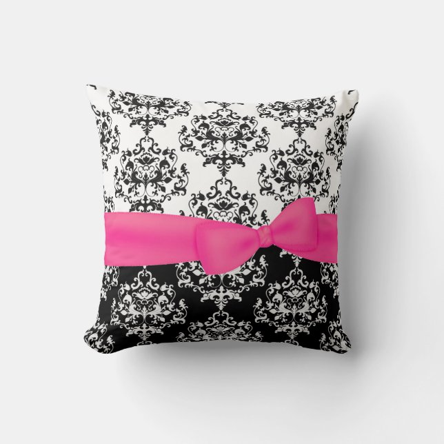 Black & White Damask Decorator Pillow (Front)