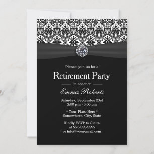 Black & White Damask Diamond Retirement Party Invitation