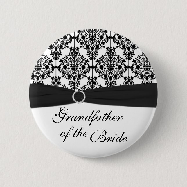 Black, White Damask Grandfather of the Bride Pin (Front)