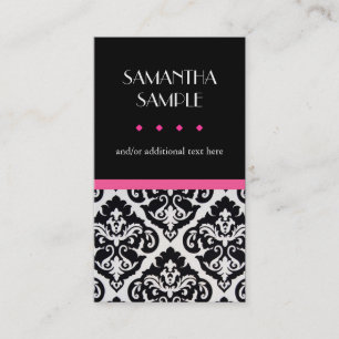 Black & White Damask, Hot Pink Business Card