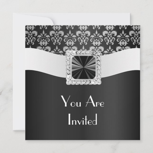 Black & white damask invitation (Front)