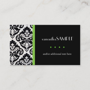Black & White Damask, Key Lime Business Card