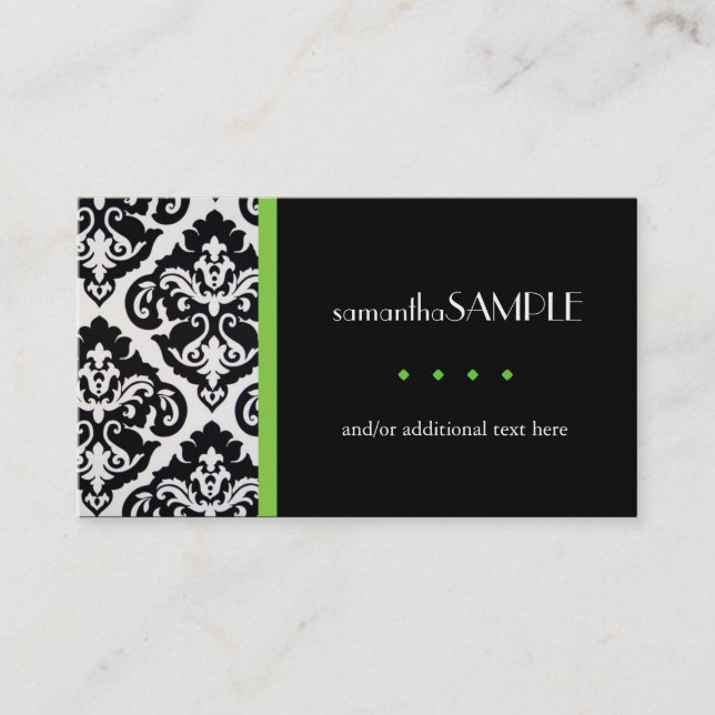Black & White Damask, Key Lime Business Card (Front)