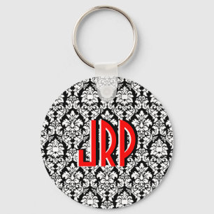 Black & White Damask Keychain