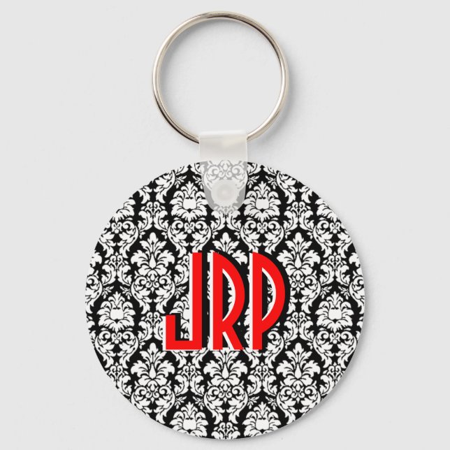 Black & White Damask Keychain (Front)