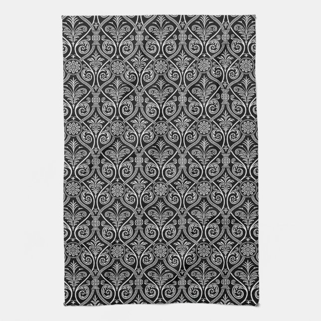 Black & White Damask Kitchen Towel (Vertical)
