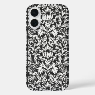 Black White Damask Lace Brocade iPhone 16 Case