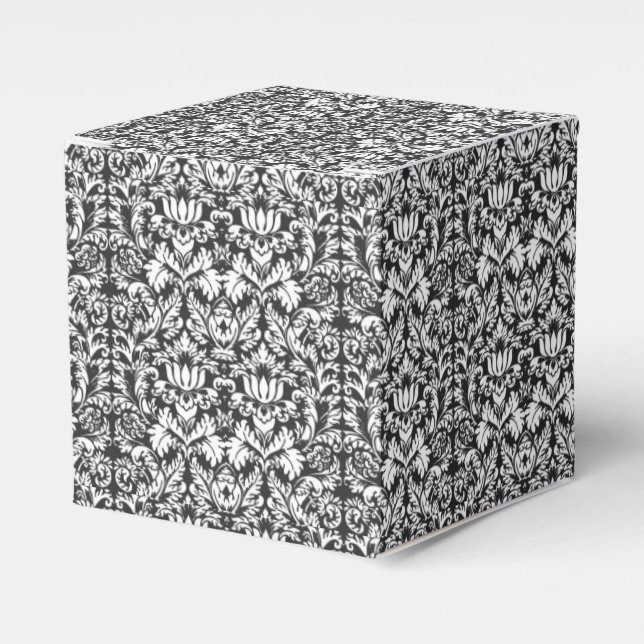 Black White Damask Lace Brocade Favor Box (Front Side)