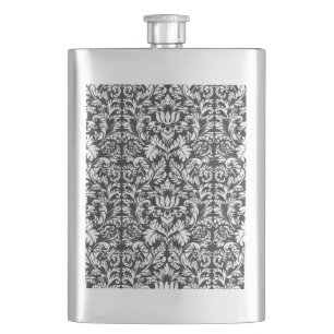 Black White Damask Lace Brocade Hip Flask
