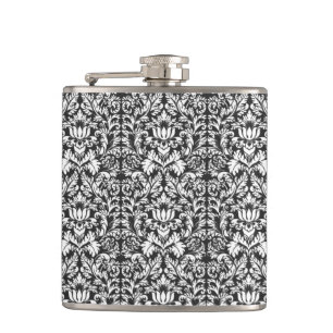 Black White Damask Lace Brocade Hip Flask