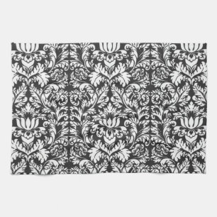 Black White Damask Lace Brocade Kitchen Towel