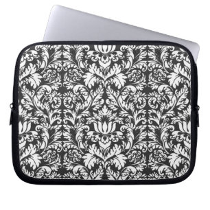 Black White Damask Lace Brocade Laptop Sleeve