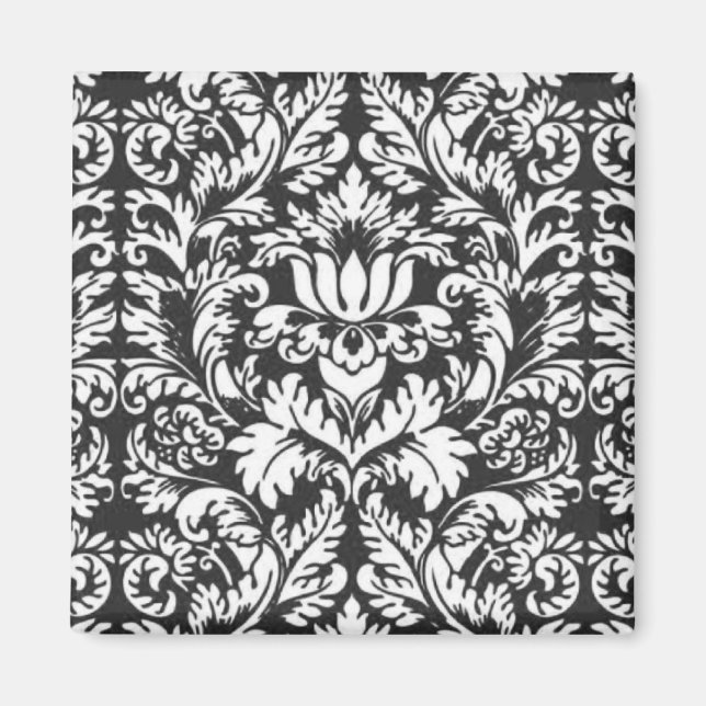 Black White Damask Lace Brocade Magnet (Front)