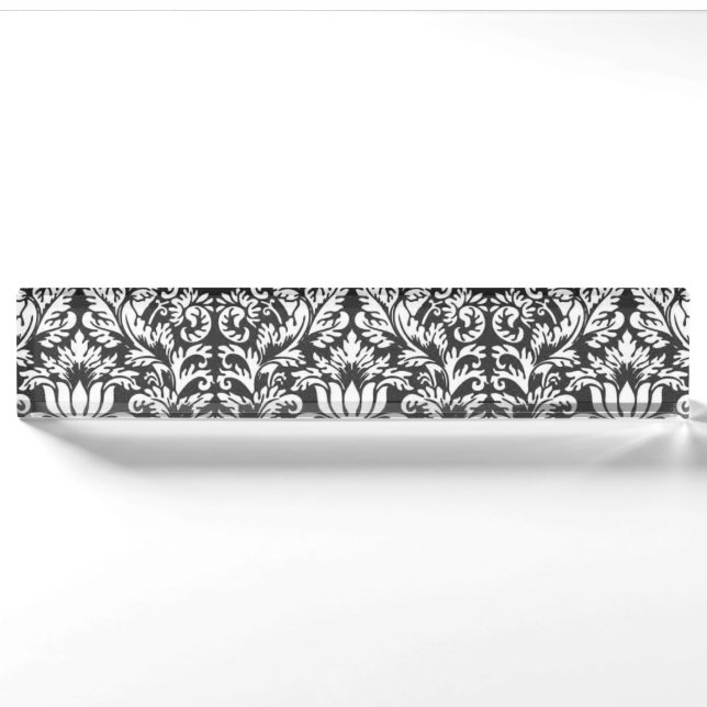 Black White Damask Lace Brocade Nameplate (Front)