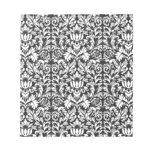 Black White Damask Lace Brocade Notepad (Front)