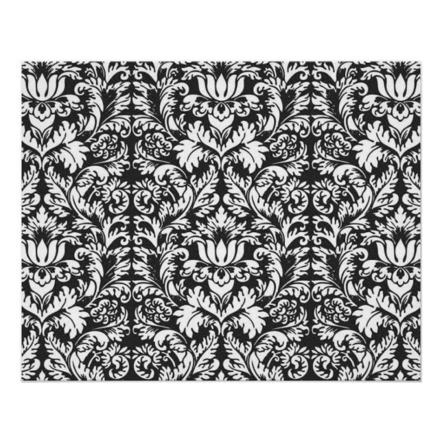Black White Damask Lace Brocade Poster (Front)