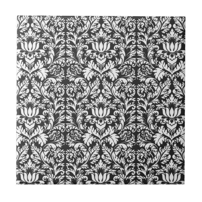 Black White Damask Lace Brocade Tile (Front)