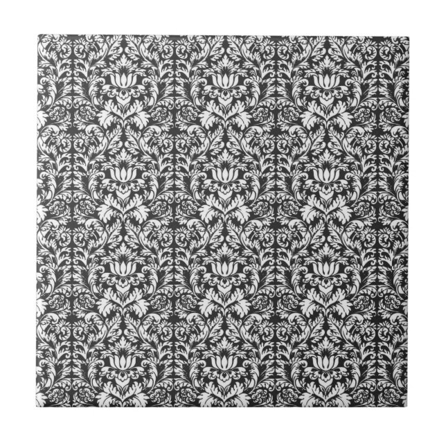 Black White Damask Lace Brocade Tile (Front)