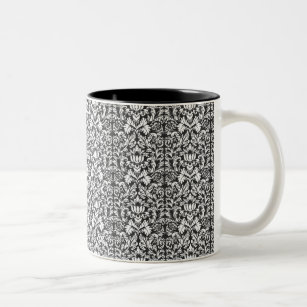 Black White Damask Lace Brocade Two-Tone Coffee Mug