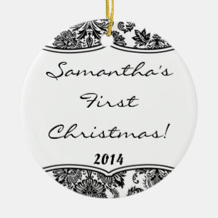 Black White Damask Lace Personalized Name Ornament