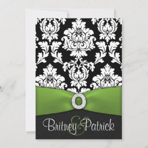 Black White Damask Lime Green Wedding Invitations