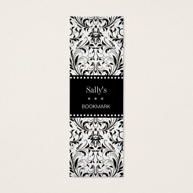 Black & White Damask Mini Bookmark (Front)