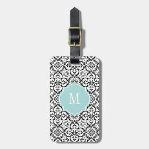 Black & White Damask Monogram Luggage Tag