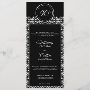 Black & White Damask  Monogram Wedding Invitation