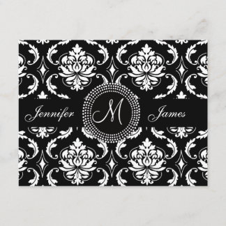 Black White Damask Monogram Yellow Save the Date