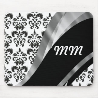 Black & white damask mouse pad