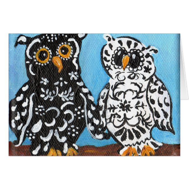 Black & White Damask Owls (Front Horizontal)