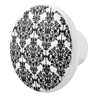 Black & White Damask Pattern Ceramic Knob
