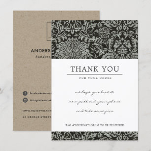 BLACK WHITE DAMASK PATTERN CORPORATE BUSINESS LOGO THANK YOU CARD