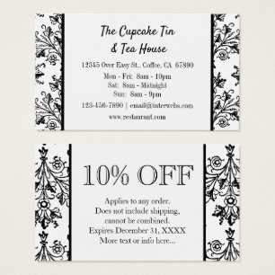 Black White Damask Pattern Custom Discount Cards