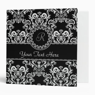 Black & White Damask Pattern -Monogram Binder