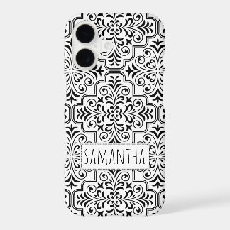 Black, white damask pattern personalized with name
