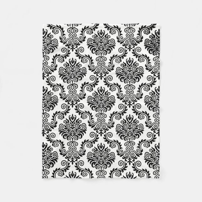 Black & White Damask Pattern{pick your colour} Fleece Blanket (Front)