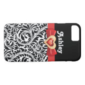 Black white damask pattern & red bow and jewel Case-Mate iPhone case (Back (Horizontal))