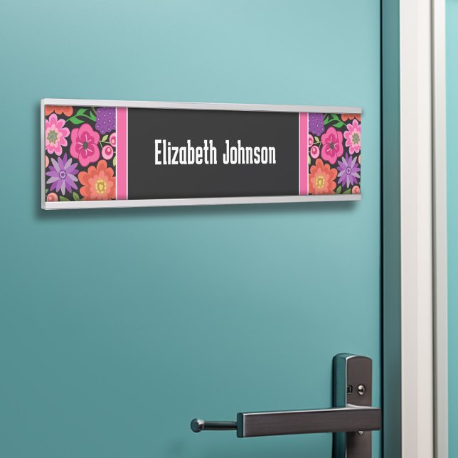 Black & White Damask Pattern with Script Name Door Sign (Personalized Door Sign - Add Your Custom Text)