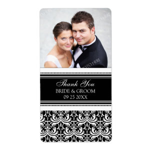 Black White Damask Photo Wedding Étiquettes